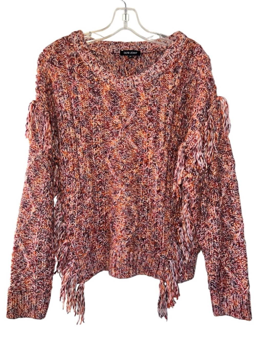 Dear John Denim Kynlee Wool Knit Fringed Sweater Mars Red Women’s Size Medium